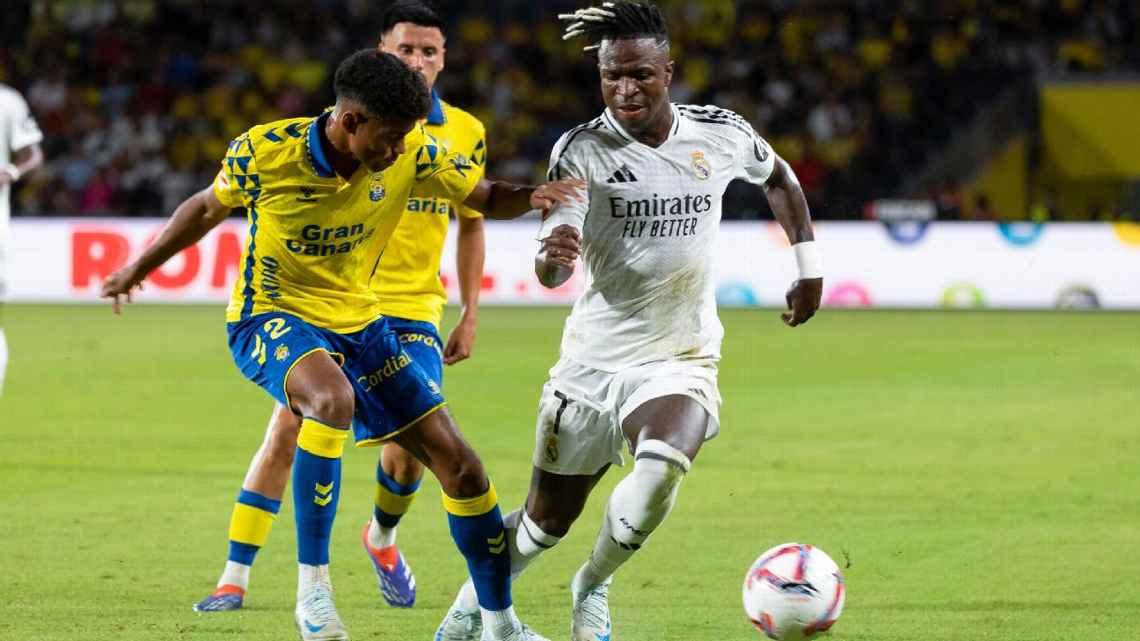 Vini Jr. marca, Mbappé passa em branco, Real Madrid só empata com Las Palmas e volta a tropeçar