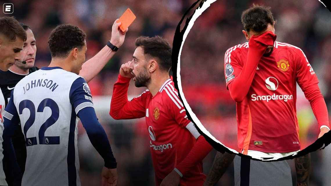 Bruno Fernandes foi bem expulso ainda no 1º tempo de United x Tottenham? Gaciba opina sobre lance e ‘silêncio’ do VAR