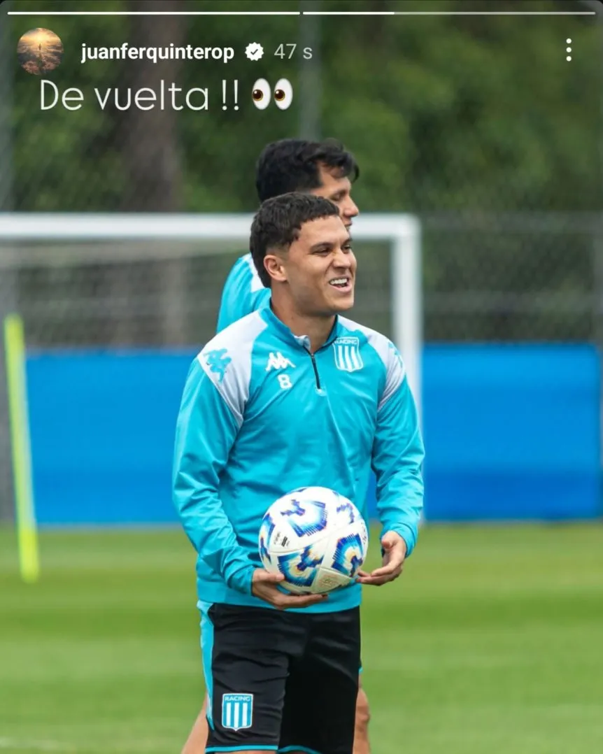 “De vuelta”: la historia de Juanfer en su retorno a Racing y ¿titular ante Defensa?