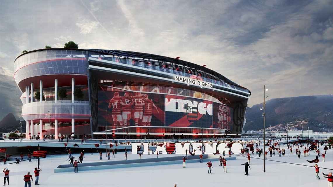 Flamengo apresenta projeto de estádio a sócios com custo de R$ 2 bilhões e altura imponente