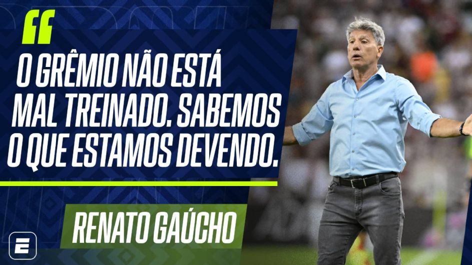 Time mal treinado? Renato se irrita com pergunta, critica imprensa e crava: ‘Enquanto eu estiver, o Grêmio não cai’