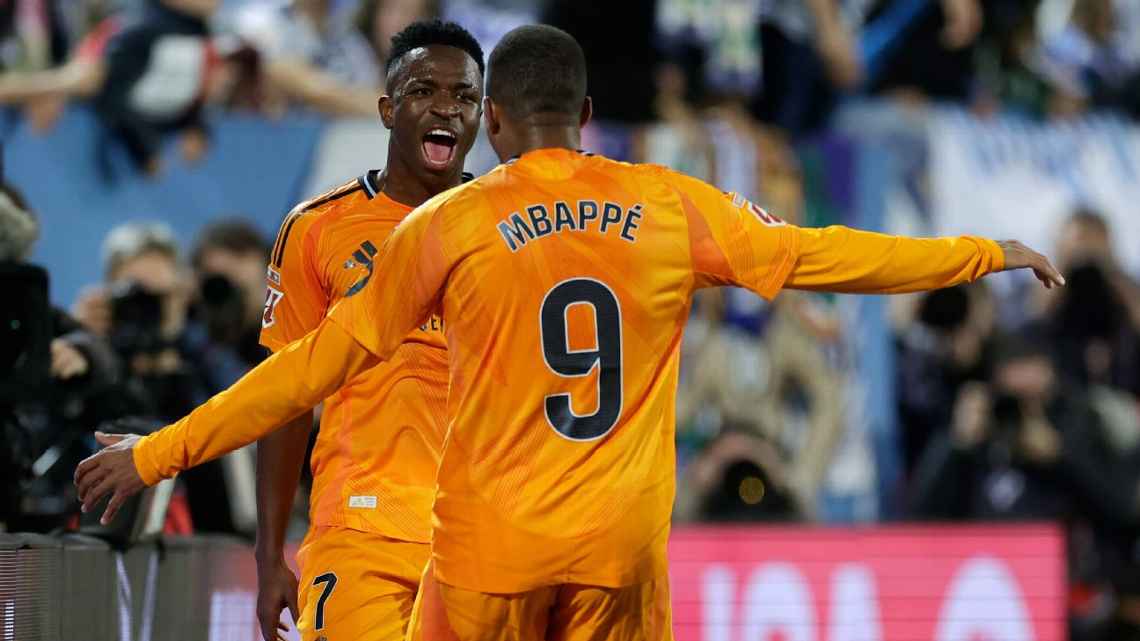 Vinicius Jr. dá assistência para gol de Mbappé, Real Madrid vence Leganés e diminui distância para o Barcelona em LALIGA