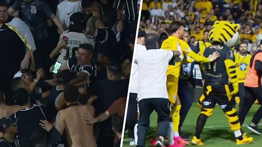 Mascote do Criciúma provoca jogadores do Corinthians, inicia tumulto e é expulso em jogo do Brasileirão